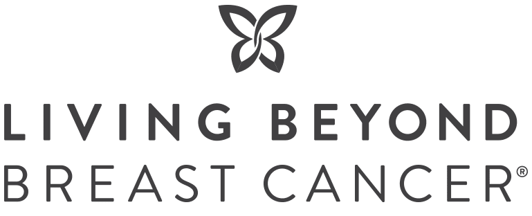 Charcoal and white Living Beyond Breast Cancer logo with butterfly icon appearing above the name of the organization.