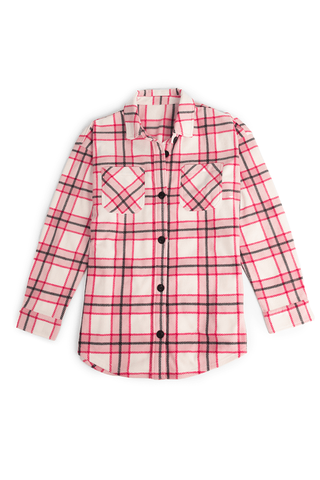 A pink flannel shacket